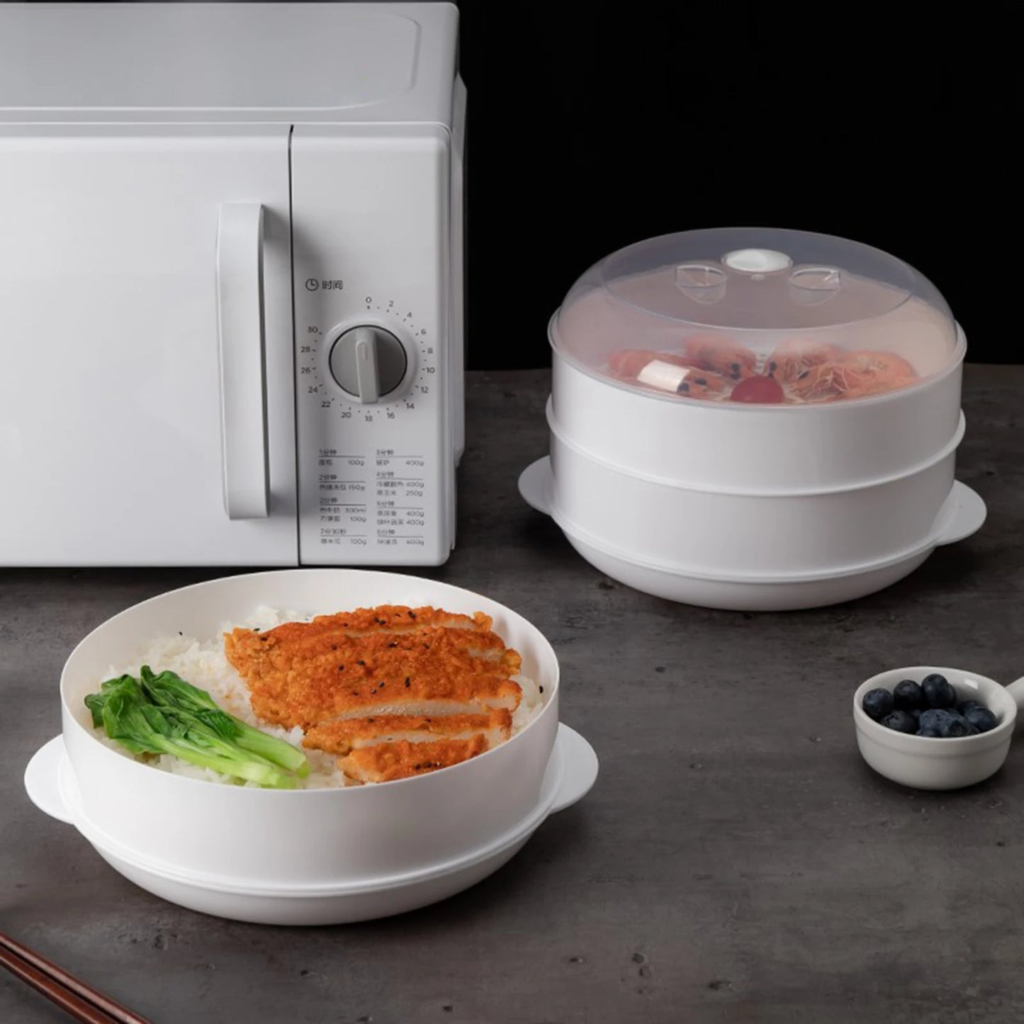 Microwave Steamer Heating Steamer Veggies Fish Grade /2/3 Tiers for Home Kitchen Microwave Steaming Dish Lid Cooking Pot Cooker