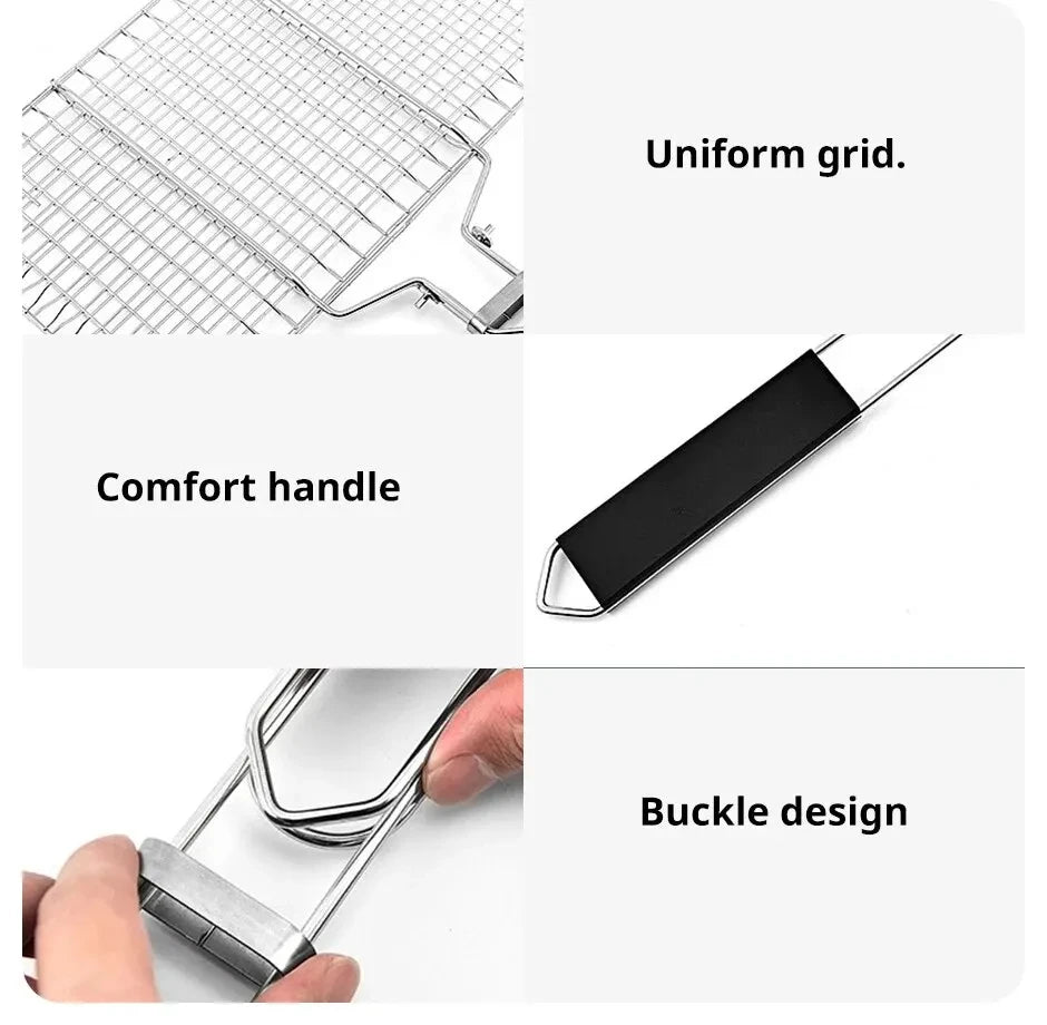 304 Stainless Steel BBQ Mesh Non Stick Grilling Basket Grill Mesh Mat Meat Vegetable Steak Picnic Party Barbecue Tool