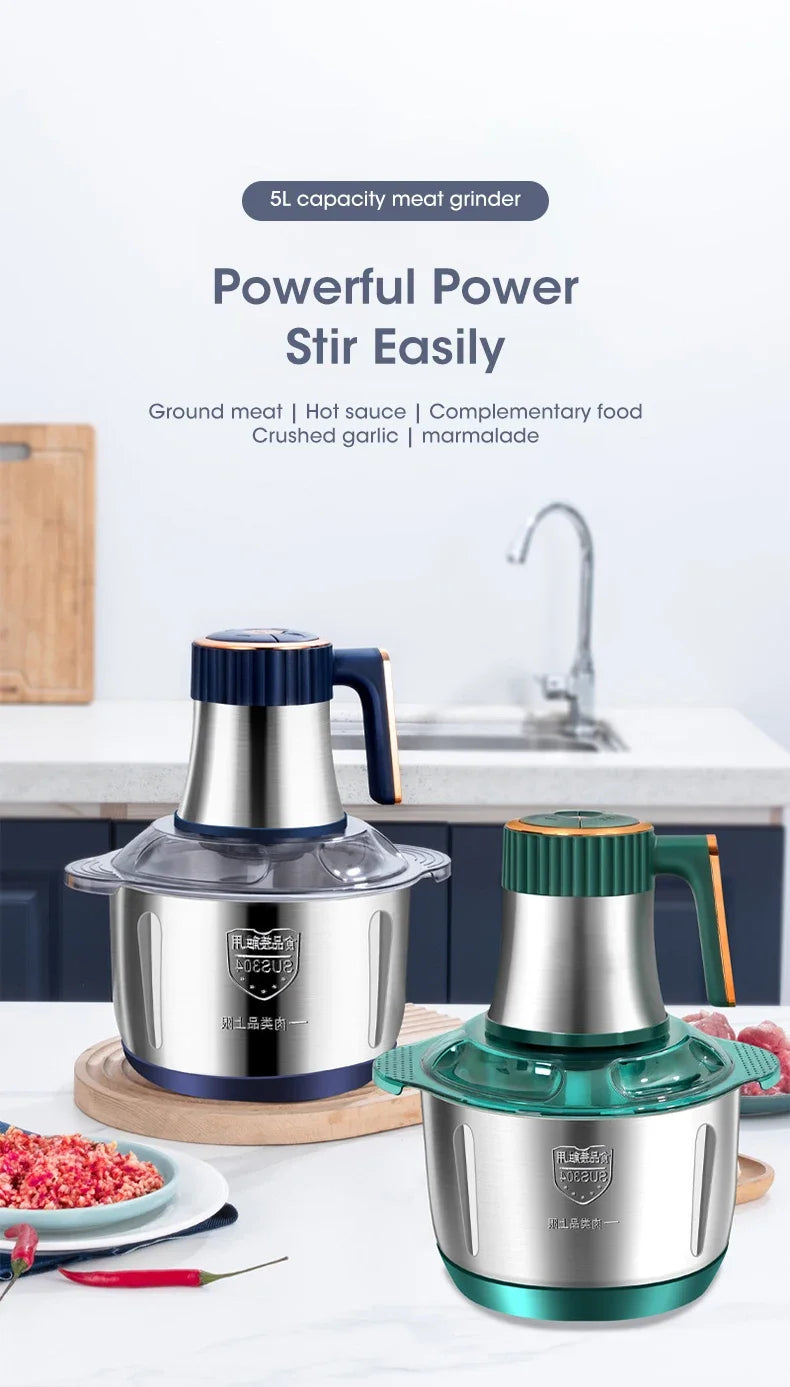 Electric Meat Grinder 304 Stainless Food Crusher Multifunction Vegetable Fruit Pepper Garlic Chopper Mincer Baby Food Blender