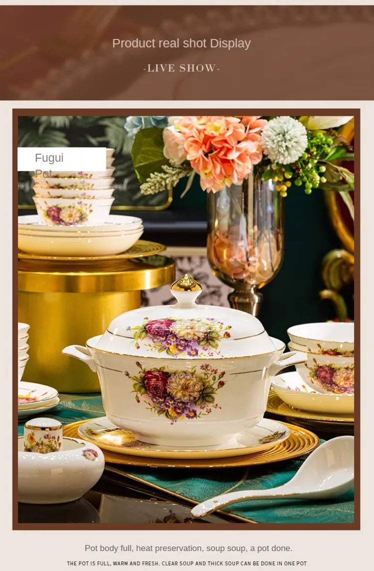 Exquisite European Style Bone China Bowl and Plate Set Luxurious Porcelain Bowl and Chopsticks Set