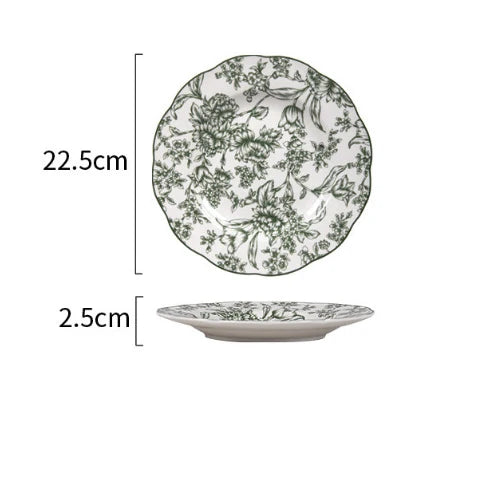 French Style Retro Green Ceramic Tableware Set Rainforest Series Dessert Plate Bowl Fish Dishes Home Cafe Afternoon Tea Mug Dish