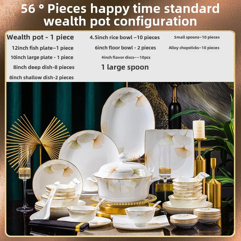 2025 new style bowl and dish set household high temperature ceramic bowl and dish combination bone china tableware gift