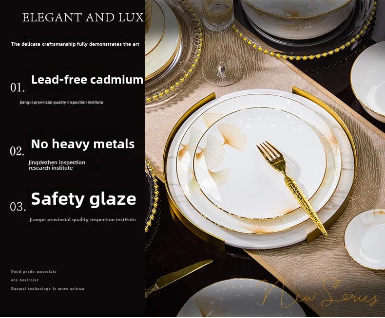 2025 new style bowl and dish set household high temperature ceramic bowl and dish combination bone china tableware gift
