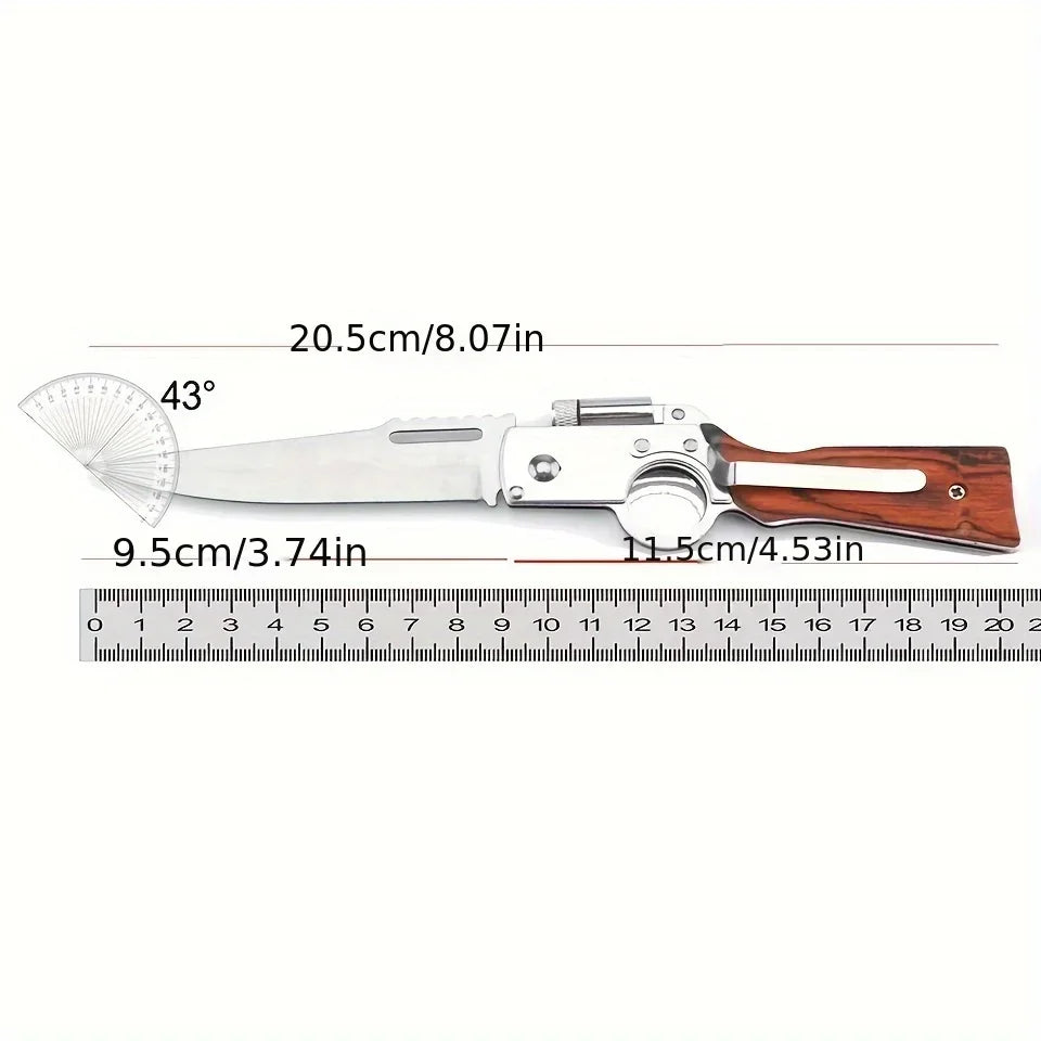 Portable AK47 EDC Folding Knife Outdoor Hunting Wooden Handle Tactical Self Defense Utility Tools with LED Lights Multi Knives