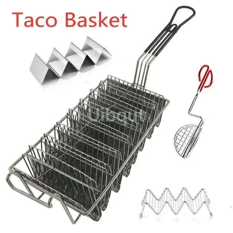 Taco Basket Holds 4 Shells Deep Fryer Taco Holder Baskets Taco Fry with Grip Handle French fries frying Fried basket tool