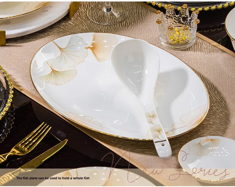 2025 new style bowl and dish set household high temperature ceramic bowl and dish combination bone china tableware gift