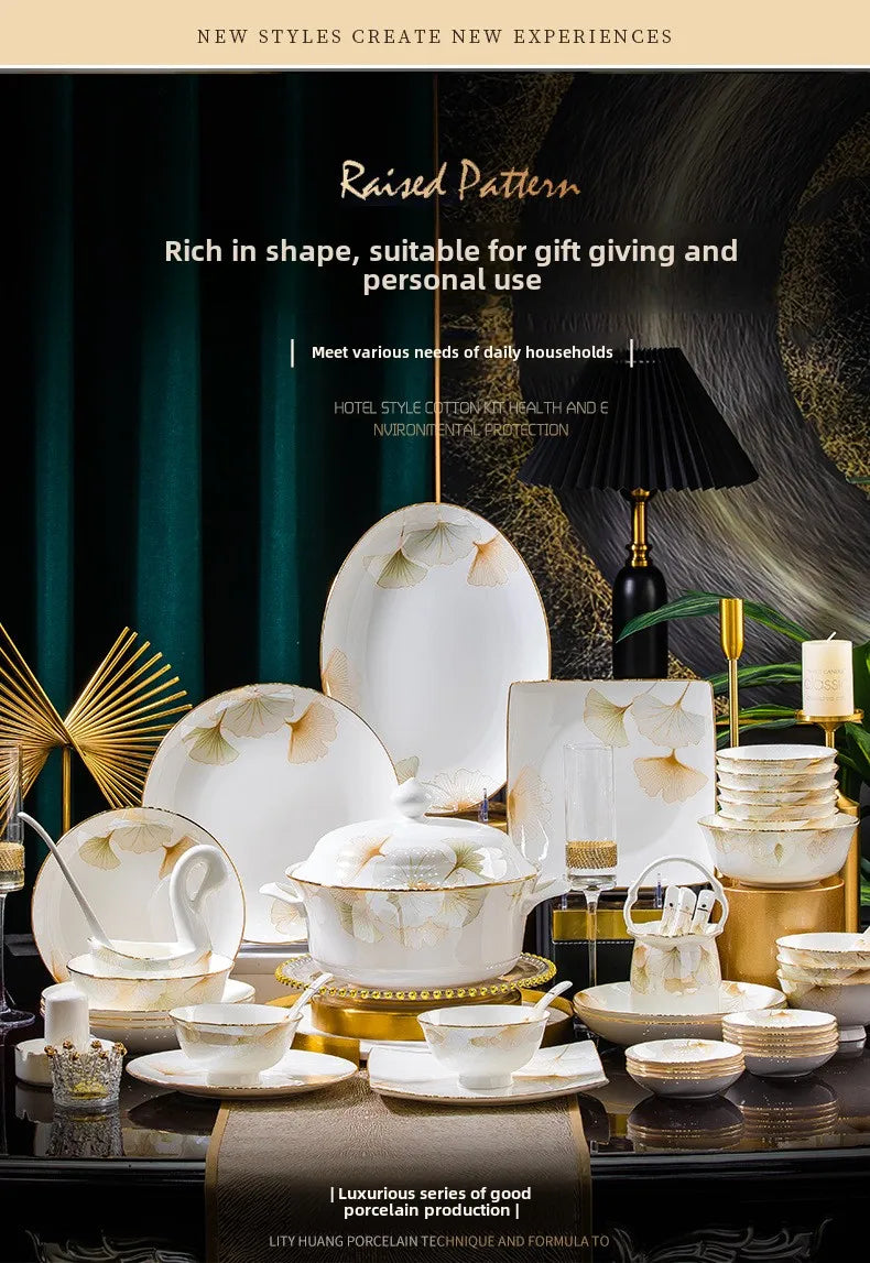 2025 new style bowl and dish set household high temperature ceramic bowl and dish combination bone china tableware gift