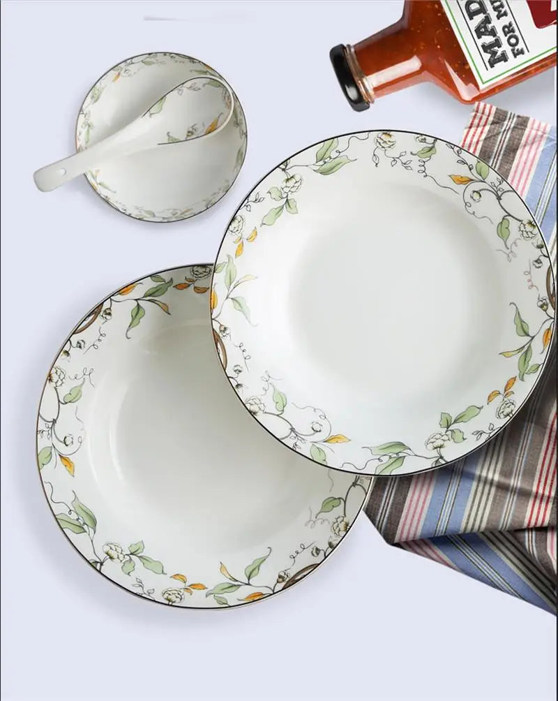 46-piece set, royal floral painting, fine bone china unit of dinner, porcelain dinner plate set, crockery set of dish, bowl set