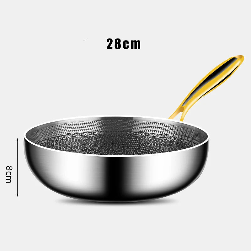 316 Stainless Steel Frying Pan Wok Non-stick Cooking