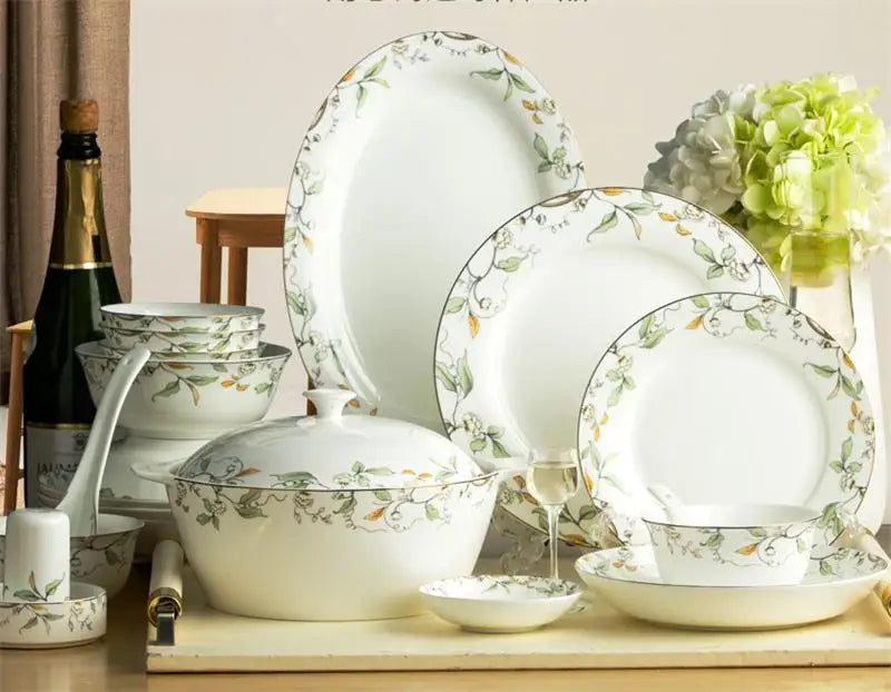 46-piece set, royal floral painting, fine bone china unit of dinner, porcelain dinner plate set, crockery set of dish, bowl set