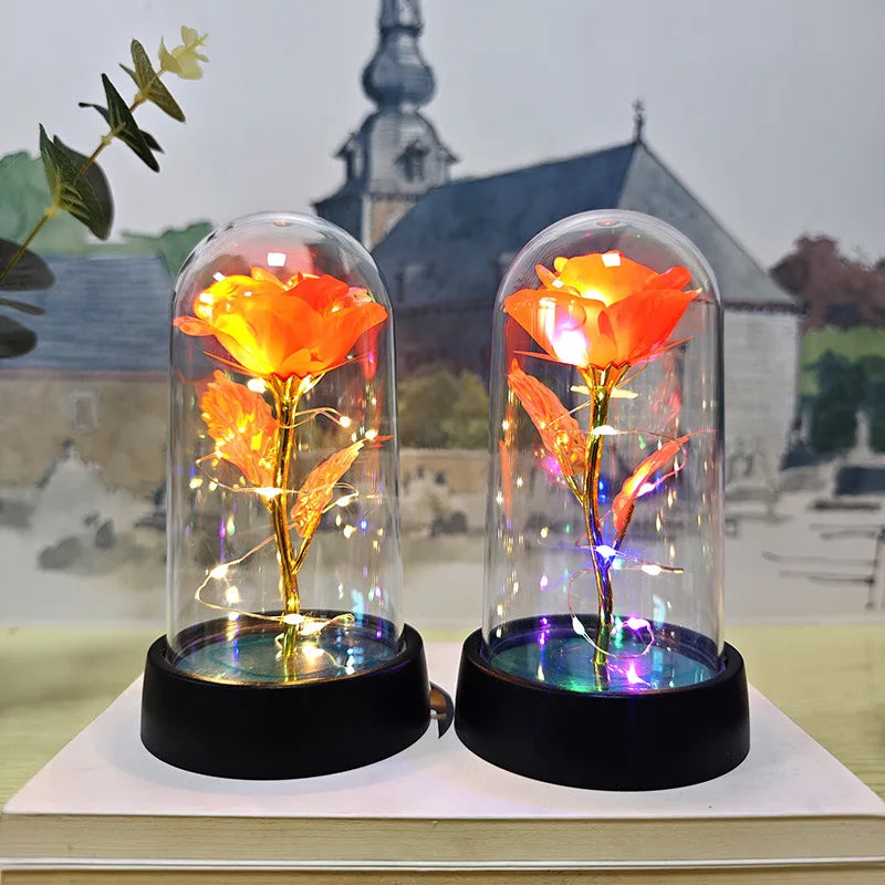 Eternal Rose Light LED Foil Flower Valentines Day Gift Wedding Party Decor Artificial Rose Flowers Light Christmas Decoration