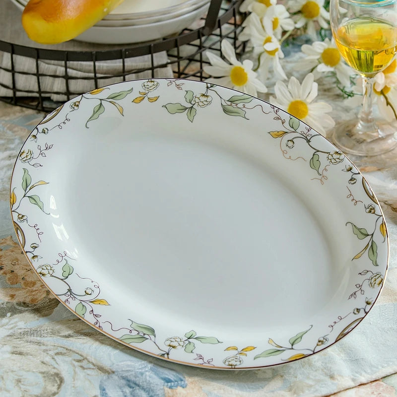 46-piece set, royal floral painting, fine bone china unit of dinner, porcelain dinner plate set, crockery set of dish, bowl set