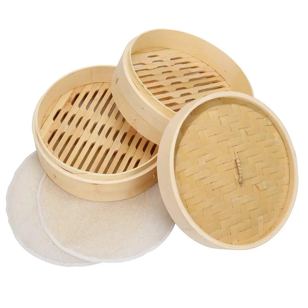 Handmade Bamboo Steamer 3 Tier & Lid Premium Bamboo Steamer Basket 100% Natural Bamboo Rolls Chicken Fish and 10 Inch Meat