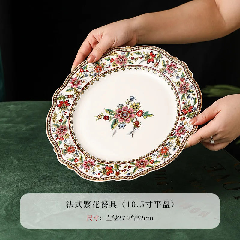French Floral Bone China Coffee Cup and Saucer Set Home Afternoon Tea Coffee Cup Dessert Cake Plate Delicate Mug Birthday Gift