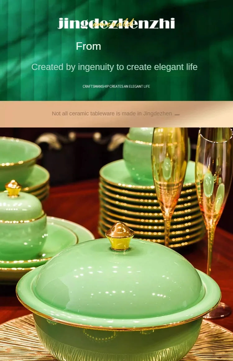 Elegant tableware set: Blue and White Porcelain Bowls and Dishes with Gold Edging from Jingdezhen for Everyday Dining