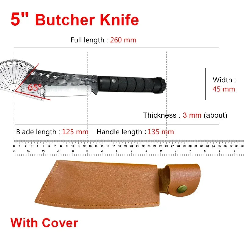 Handmade Forged Butcher Boning Knife Stainless Steel Kitchen Knife Meat Cleaver Fruit Cutting Knife Plastic Handle Cooking Tools