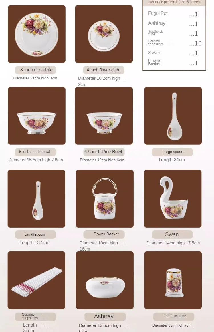 Exquisite European Style Bone China Bowl and Plate Set Luxurious Porcelain Bowl and Chopsticks Set