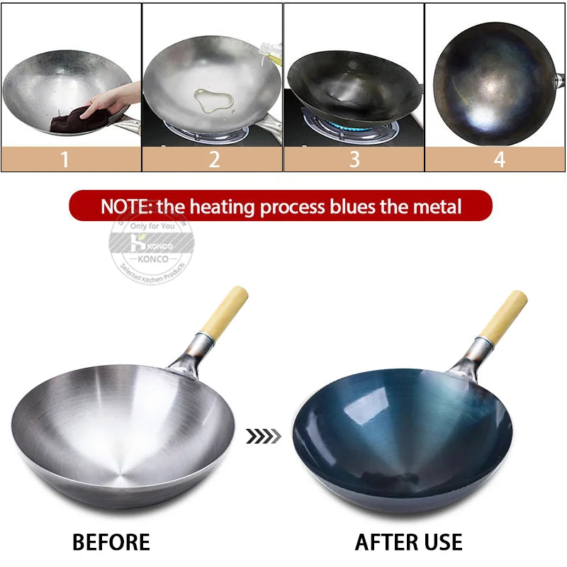 32/34/36cm Iron Wok Chinese Traditional Handmade Large Wok Household Cooking Pot