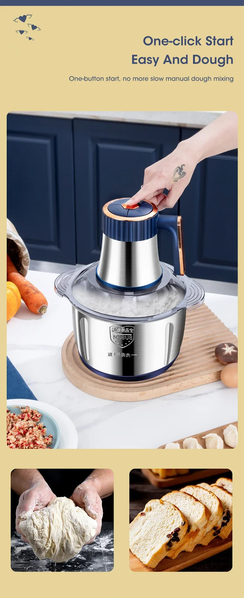 Electric Meat Grinder 304 Stainless Food Crusher Multifunction Vegetable Fruit Pepper Garlic Chopper Mincer Baby Food Blender