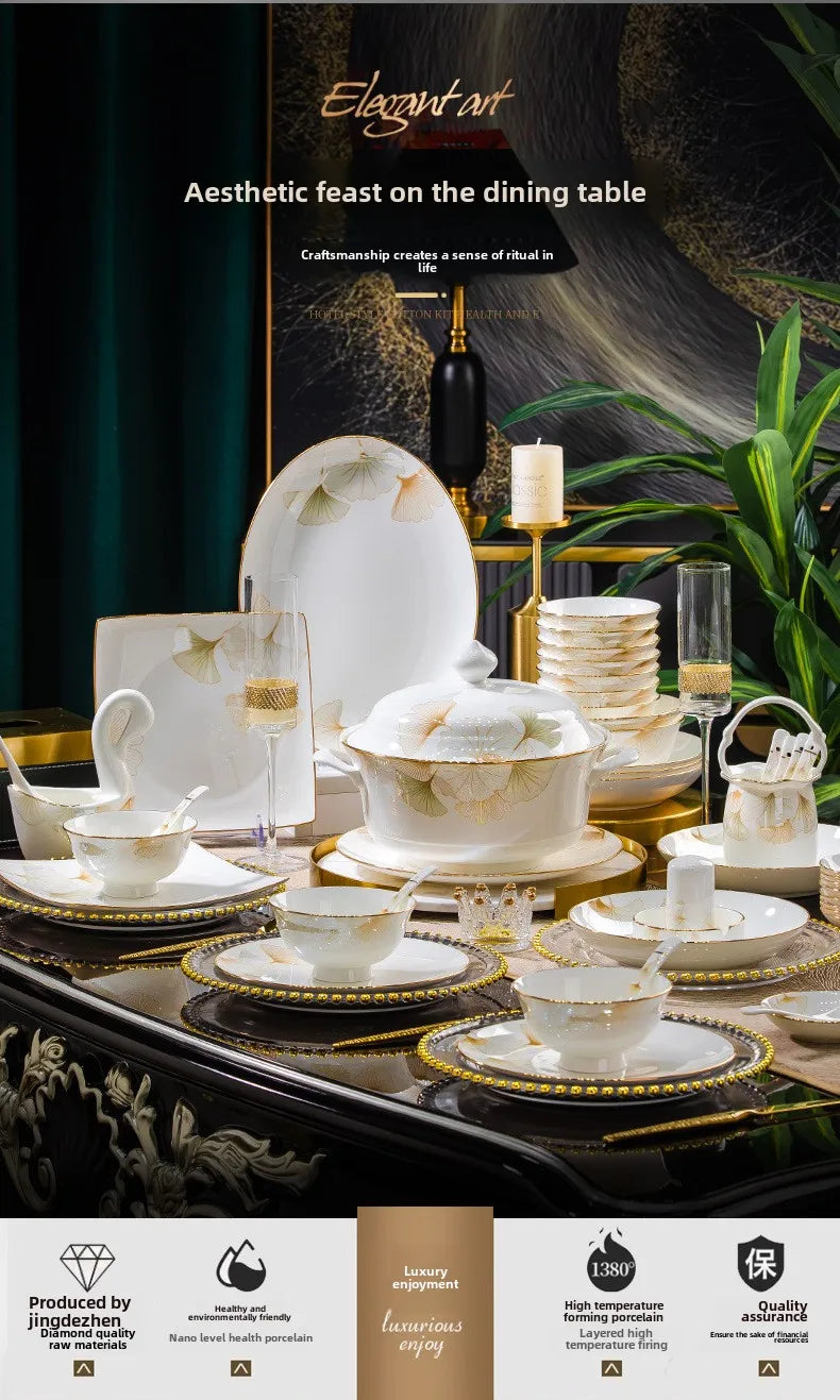 2025 new style bowl and dish set household high temperature ceramic bowl and dish combination bone china tableware gift