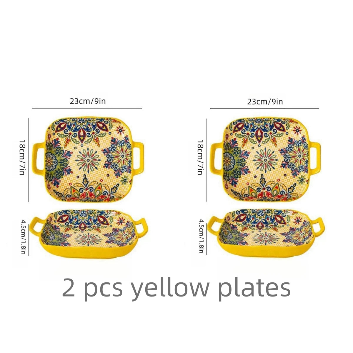 Hand-painted bohemian ceramic baking dish Square with handles For pasta and desserts Suitable for oven and microwave.
