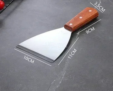 Stainless Steel Steak Fried Shovel Spatula Pizza peel Grasping Cutter Spade Pastry BBQ Tools Wooden Rubber Handle Kitchen turner