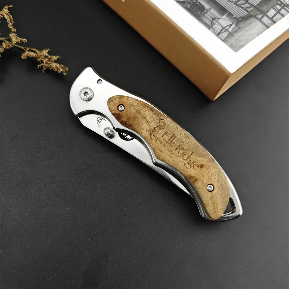 Tactical Elk Ridge ER-519 Folding Knife Sharp 440C Blade Wooden Handle EDC Outdoor Self Defense Hunting Camping Survival Knive