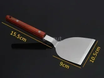 Stainless Steel Steak Fried Shovel Spatula Pizza peel Grasping Cutter Spade Pastry BBQ Tools Wooden Rubber Handle Kitchen turner