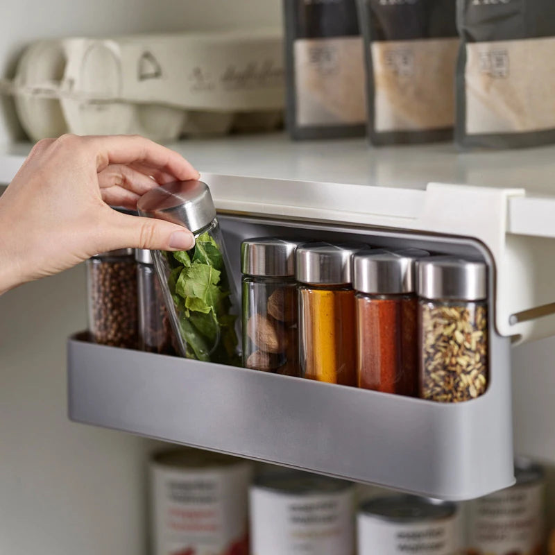 Kitchen Seasoning Bottle Storage Rack Spice Rack Self-adhesive Wall-mounted Under-Shelf Spice Organizer Kitchen Storage Rack