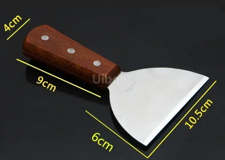 Stainless Steel Steak Fried Shovel Spatula Pizza peel Grasping Cutter Spade Pastry BBQ Tools Wooden Rubber Handle Kitchen turner