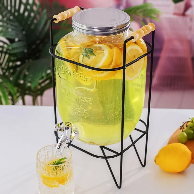 4L Glass Beverage Dispenser with Tap & Stand