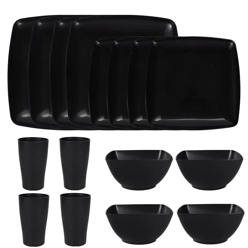 16/32-Piece Plastic Square Dinnerware Set - Dishwasher & Microwave Safe