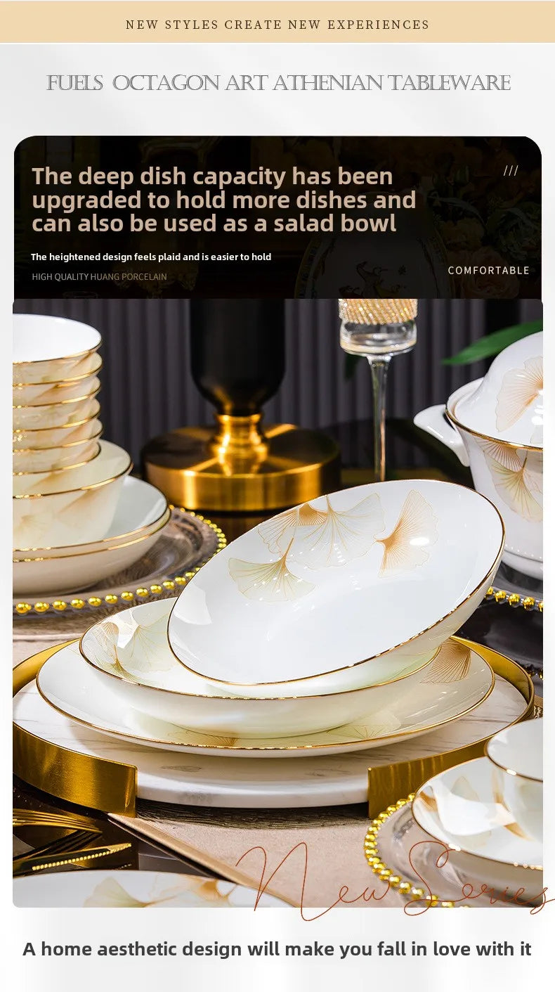 2025 new style bowl and dish set household high temperature ceramic bowl and dish combination bone china tableware gift