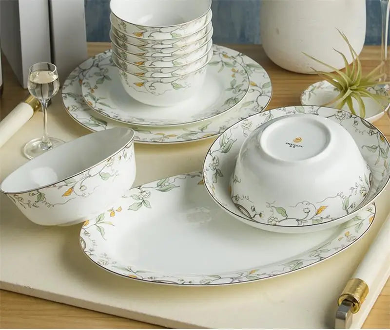46-piece set, royal floral painting, fine bone china unit of dinner, porcelain dinner plate set, crockery set of dish, bowl set