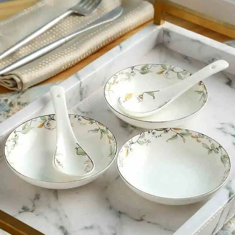 46-piece set, royal floral painting, fine bone china unit of dinner, porcelain dinner plate set, crockery set of dish, bowl set
