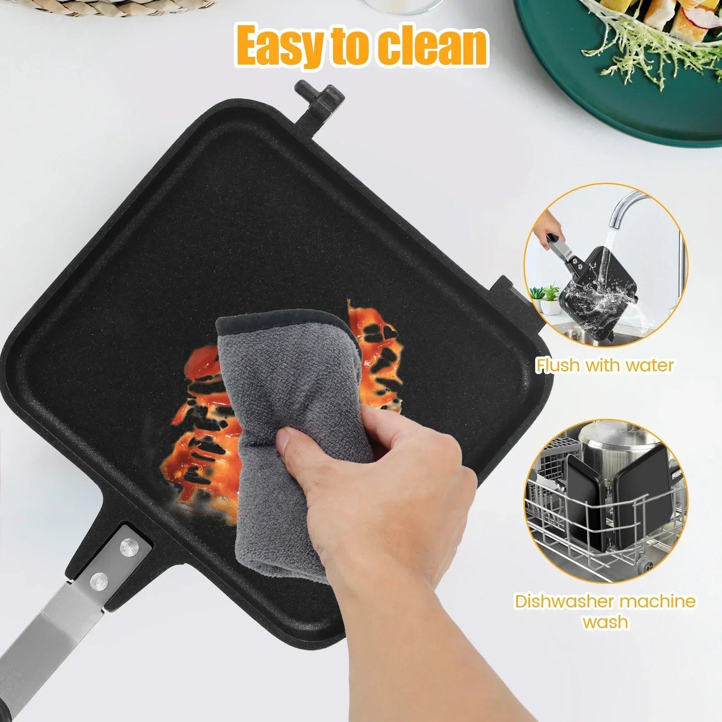 Aluminum Alloy Sandwich Maker Pan Non-Stick Sandwich Grill Pan Double Sided Frying Pan Detachable Hot Sandwich Maker Cookware