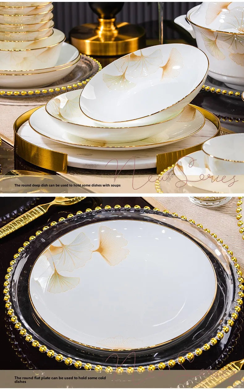 2025 new style bowl and dish set household high temperature ceramic bowl and dish combination bone china tableware gift