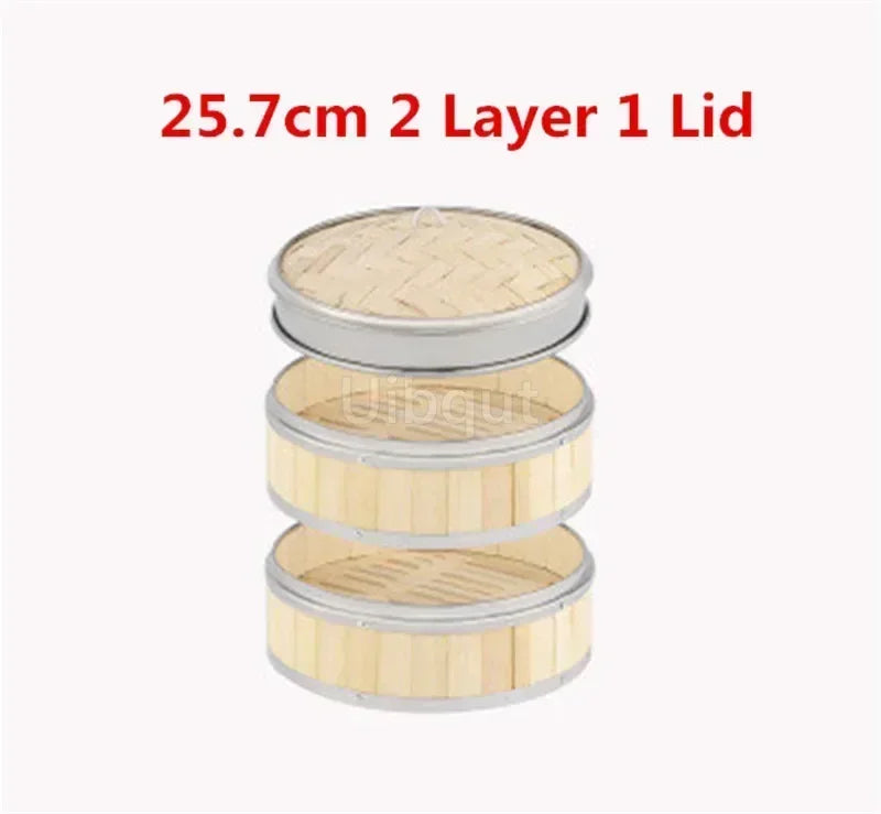 Bamboo Food Steamer basket with Stainless Steel Banding No Lid Bun Steaming Basket Dumplings DimSum Cage Cooker Kitchen Gadget
