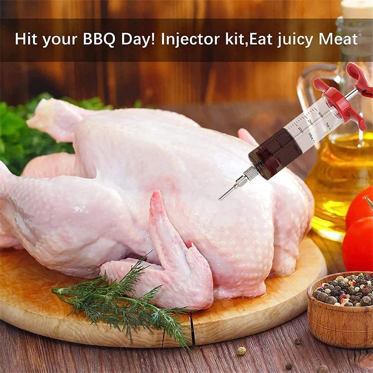 Meat Injector Syringe With 3 Marinade Injector Needles for BBQ Grill Turkey Injector Kit Marinade Flavor Injector