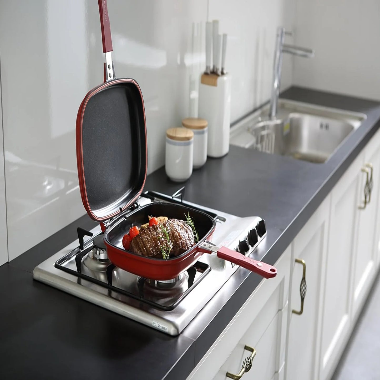 Innovative Multi Purpose Double Pan in Red - Versatile Cooking Tool for Delicious Meals