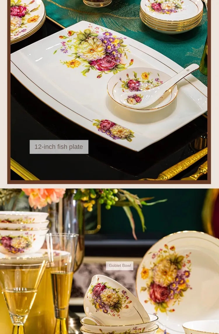 Exquisite European Style Bone China Bowl and Plate Set Luxurious Porcelain Bowl and Chopsticks Set