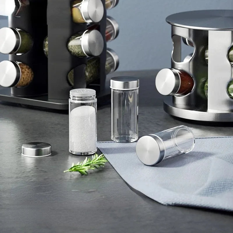 Stainless Steel Rotating Seasoning Rack Nordic Style Kitchen Special 360-degree Rotating Countertop Seasoning Storage Rack