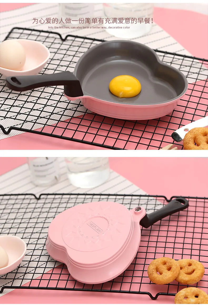 Mini Love Frying Pan Baby Food Supplement Cooking Pot Ceramic Non-Stick Pink Heart-Shaped Small Wok