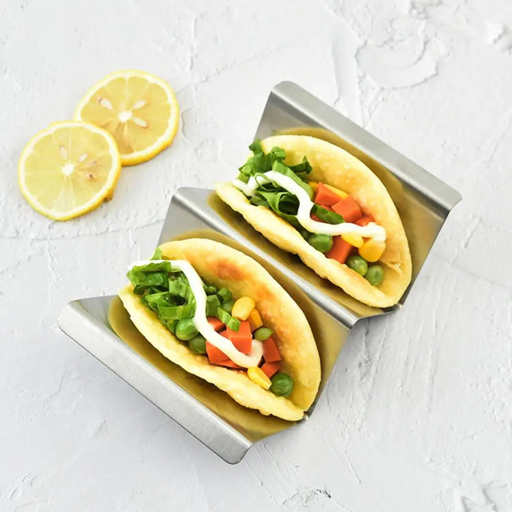 Stainless Steel Taco Holder Kitchen Taco Stand Reversible Holds 3 or 2 Tortillas Stackable Rack Triangular Taco Grill Mold
