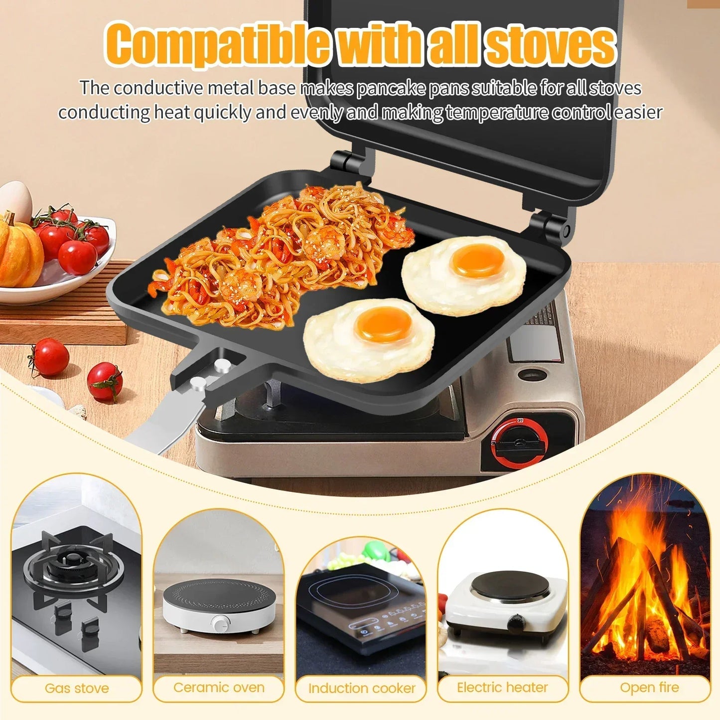 Aluminum Alloy Sandwich Maker Pan Non-Stick Sandwich Grill Pan Double Sided Frying Pan Detachable Hot Sandwich Maker Cookware