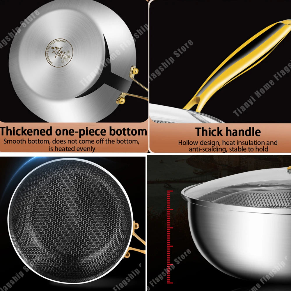 316 Stainless Steel Frying Pan Wok Non-stick Cooking