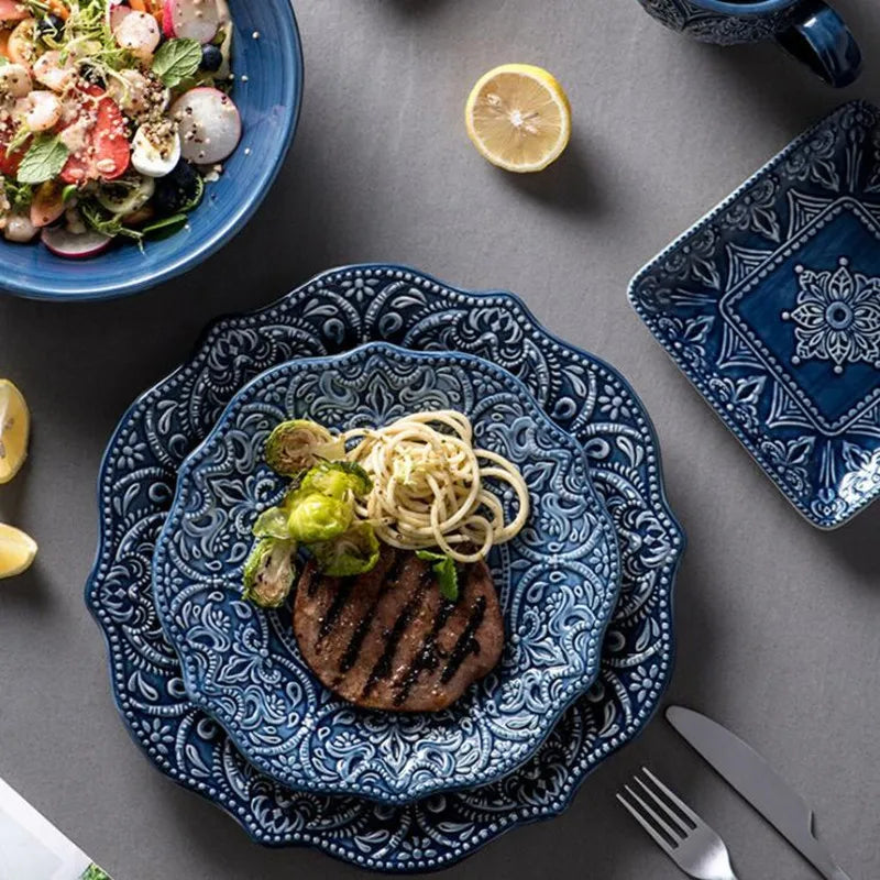 Cerámica Azul: Eleve Su Cocina Con Cheftronics - Western Dinner Plates Set