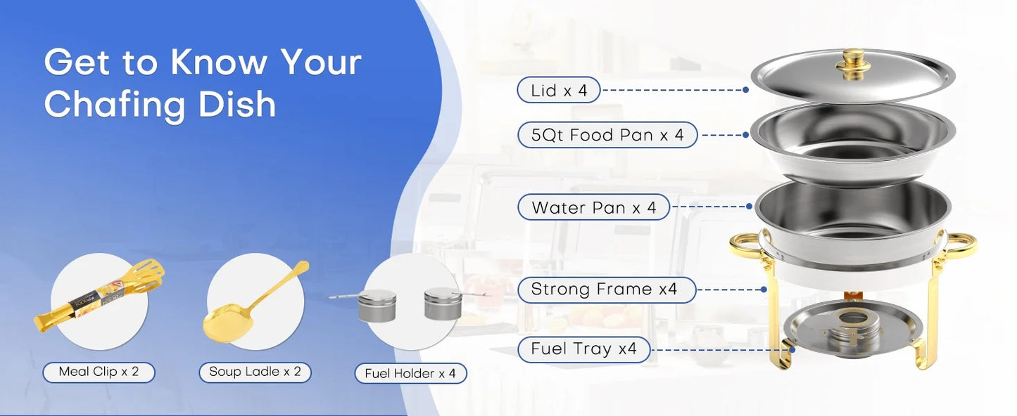 ¡Cheftronics Dorado: Calentador Acero Inoxidable Brillante! - Chafing Dish Buffet Set