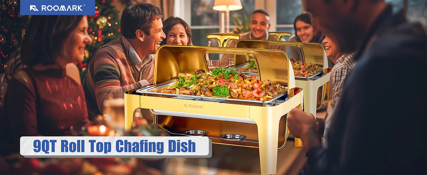 ¡Cheftronics Dorado: Calentador Acero Inoxidable Brillante! - Chafing Dish Buffet Set