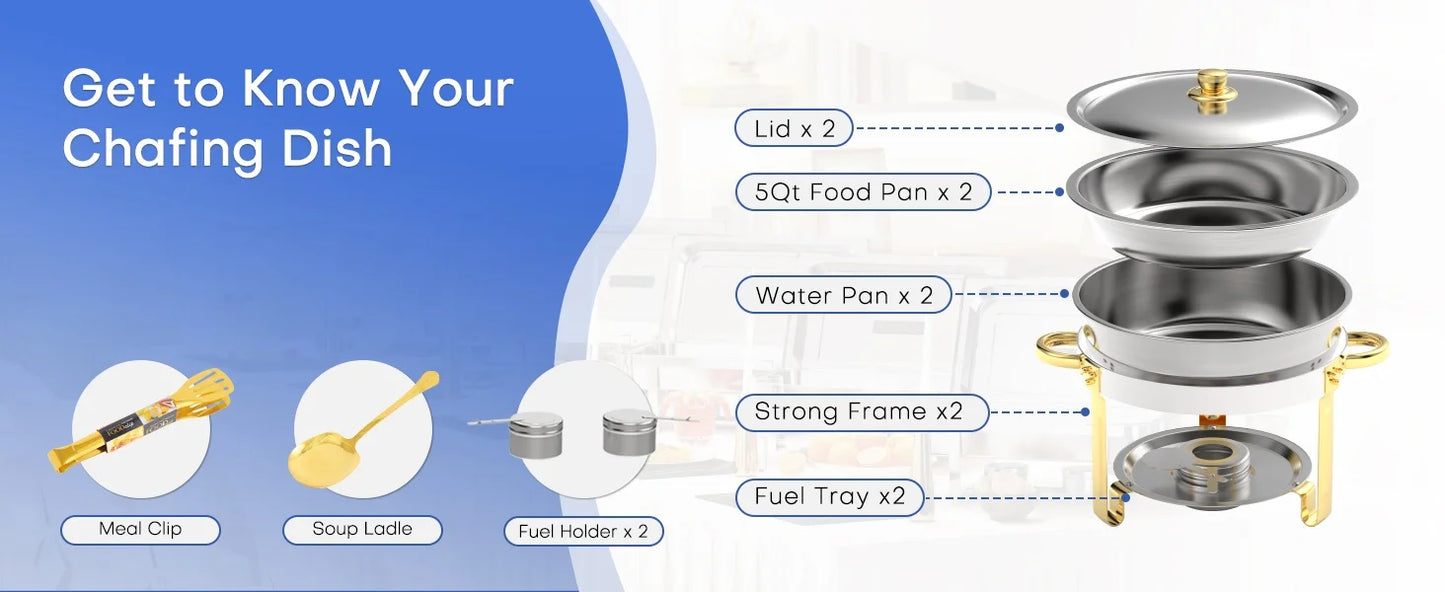 ¡Cheftronics Dorado: Calentador Acero Inoxidable Brillante! - Chafing Dish Buffet Set
